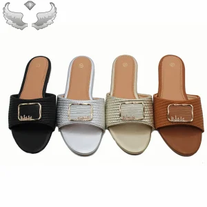 Summer European and American Leopard Flat Bottom Square Buckle Slippers Foreign Trade Women’s Sandals Low MOQ for Trial