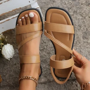Summer Fashion PU Ankle Strap Comfortable Slip-On Breathable Lightweight Beach Casual Women’s Large Size Shoes Flat Sandals