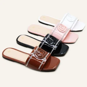 Summer Fashion Shiny Rhinestone Handmade Slippers for Women Outer Wearing Open toed Flat Shoes Women’s Beach Sandals