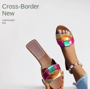 Summer Fashion Trend Cross Border Large Size Women’s Flat Sandals Versatile Cross Strap for Slippers for Foreign Trade