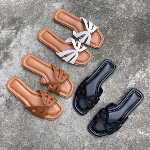 Summer Fashion Trend Women’s French Style Flat Simple Sandals One-Line Casual All-Match Outer Wear Foreign Trade