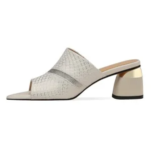Summer Fashion Women’s Shoes Heels Sexy Snake Print Cow Leather Sandal Woman Mid Heeled Sandals