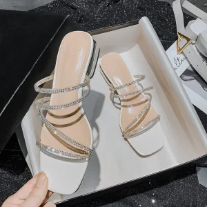 Summer Heel Women’s Sandals Fashion Strappy Rhinestones Design Princess Girls Shoes Large Size slippers