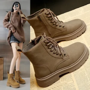 Summer Ins Trendy Women’s Short Boots British Style Thick Soled Student Rhubarb Motorcycle Boots Zip Closure All Matched