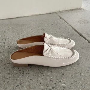 Summer Ladies Leather Mules Genuine Leather Slip on 2cm Heel Women Mules Loafers With Bow Knot