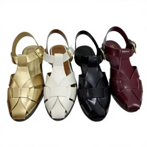 Summer Large Size Women’s Shoes Ring Buckle Braid Solid Color Simple All Match Outside Wear Sandals