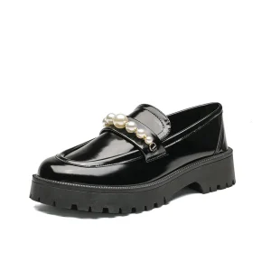 Summer Light Weight Thick Soled Pearl Slip-On Platform Penny Loafer Flats Custom Women’s Shoes for Ladies