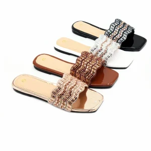 Summer Luxury Flat Shoes Women’s Wave Rhinestones Fashion Simple Wear Lightweight Women’s Slippers
