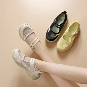 Summer Mesh Breathable Velcro Mary Jane Women’s Shoes Non Slip Thick Soled Casual Walking Sneakers for Outdoor Use