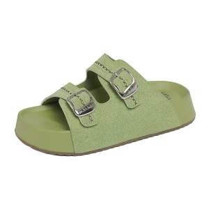 Summer New Arrival Women’s Double Buckle Strap Thick Sole Slippers Fashion Outdoor Beach Casual Slides OEM