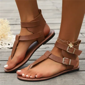 Summer New Arrival Women’s Elegant Beach Sandals Casual Open Toe Flip Flops with Buckle Flat Solid Color Soft Daily Shoes