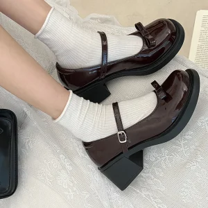Summer New British Retro High Heels Elegant Ballet French Style Small PU Lightweight Breathable Women’s Slip On Office