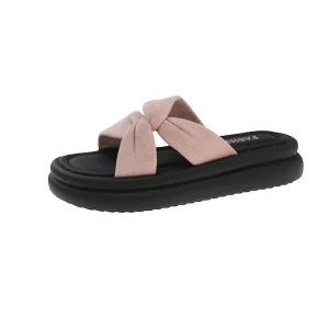 Summer New Casual Women’s Cross Belt Sandals for Slippers Closed Toe Thick Bottom Rhinestone Upper Material for Beach Daily