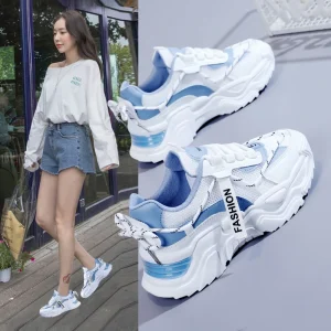Summer New Dad Women’s Shoes Lace up Thick Sole Student Sports Shoes Elevated Casual Shoes for Women