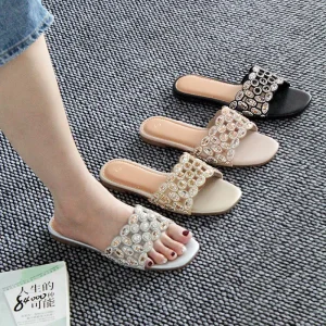 Summer New Design Flat Casual Slip on Water Droplet embroidered Breathable Lightweight Women’s Sandals and slippers