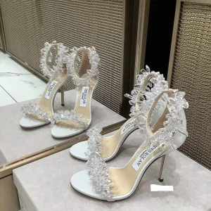 Summer New Europe America Pointed Ultrafilm Leather Lace Women’s White Wedding Strap Buckle Stiletto Heels Rhinestone