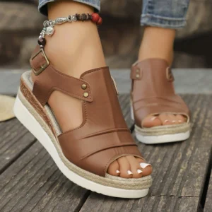 Summer New European American Gladiator Wedge Sandals Womens Plus Size Pleated Belt Thick Cushioned Sole Rope