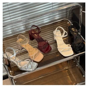 Summer New Fashion Women’s Thick Heeled Sandals Elegant Fairy Dress Open Back Counter All match Outdoor Wear Sandals