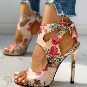 Summer New Large Foreign Trade Sandals Fashion Fish Mouth High Heels Flower Thin Heels Women’s Shoes