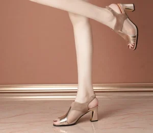 Summer New Style Breathable Women’s Thick heeled Perforated Mesh High Heeled Women’s Shoes Women’s Fish Mouth Shoes