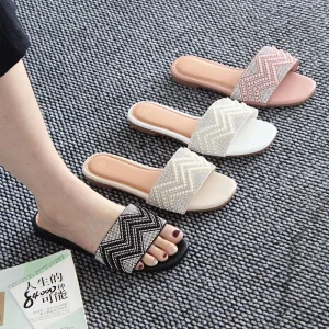 Summer New Style Open toe Fashionable Flat Water Droplet Embellished Outdoor Casual Women’s Sandals and Slippers