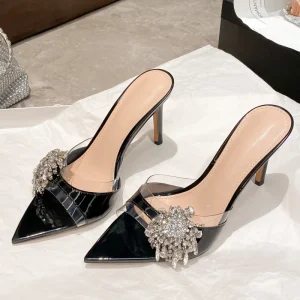 Summer New Style Pointed Toe Rhinestone TPU Upper High Heel Women’s Sexy Thin Heel Breathable Lightweight Superfine Sandals