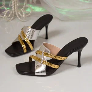 Summer New Style Solid Color Women’s Plus Size Stiletto Square Toe High Heel Strap Sandals PU Upper Shoes for Women