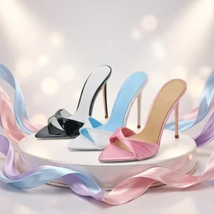 Summer New Style Women’s Slip On Pointed toe High heeled Sandals Open Toes Height Increasing Women Heel Slippers