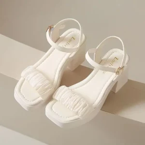 Summer New Style of Stylish Open toe Sandals Simple and Chunky Heels Fashionable and Elegant Women’s Shoes