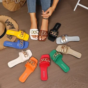 Summer New Trendy Platform Flat Sandals for Women Fashionable Outdoor for Slippers with Metal Buckle