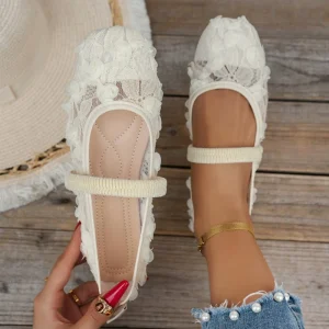 Summer New Women Flats Mesh Fabric Style Large Size Square Toed Slip On Solid Women’s Flat Loafers Casual Ladies Shoes