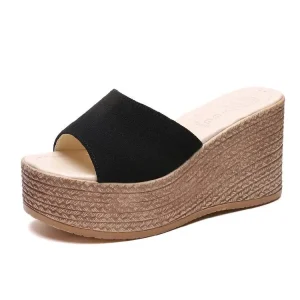 Summer New Women’s Open Toe Slip On Platform Thick soled Sandals Slippers One strap Casual