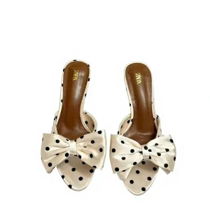 Summer New Women’s Shoes Satin Effect Bow Polo Dot Elegant Fashion Square Head Thin Heel Sandals