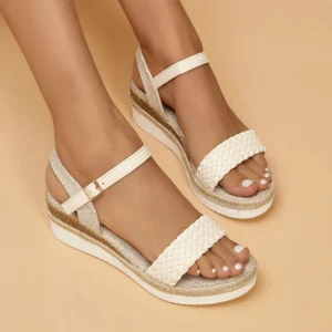 Summer One Button Slope Heel Sandals Wedge PU Material Daily Black Slope Heel Women’s Sandals