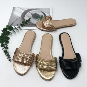 Summer Open Toe Rubber Heavy Sole Africa Shine Upper New Design Fashion Flat Sandals Women Luxury Slippers