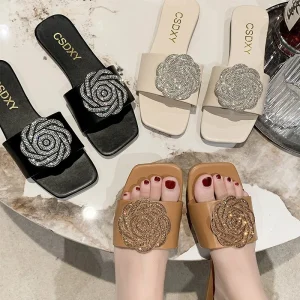 Summer Outdoor Flat Slippers Women’s Cross Border Plus Size Square Head Comfortable Platform Fashion Trend