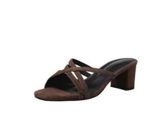 Summer Peep Toe Chunky Heel Slip On Women’s Roman Sandals