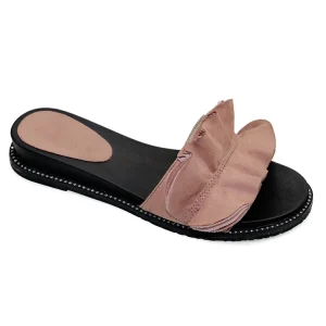 Summer Platform Mules Slippers for Women Solid Flock Ruffle Design with Peep Toe Breathable Rivet Low Heels for Beach