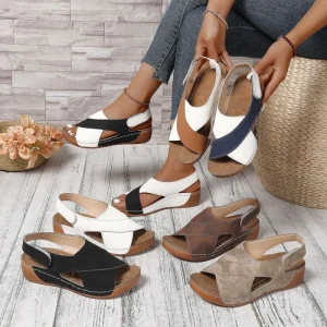 Summer Plus Size Women’s Fish Mouth Outdoor Platform Sandals Breathable Thick Soled Wedge Heel with Rubber Insole