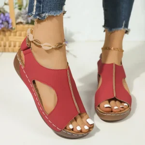 Summer Plus Size Women’s Fish Mouth Outdoor Platform Sandals Breathable Thick Soled Wedge Heel with Rubber Insole