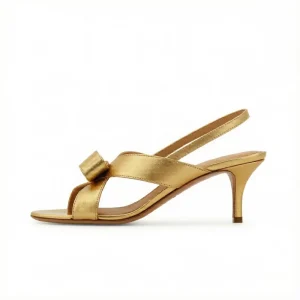 Summer Plus Size Women’s Metallic Gold Bow Slingback Heeled Sandals Open Toe Thin Strap Mid Heel Dress Sandals