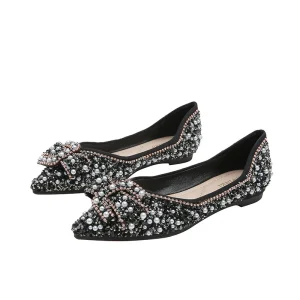 Summer Rhinestone Pointed Toe Women’s Single Shoes Large Size Fashion Ladies Casual Flats Shoe