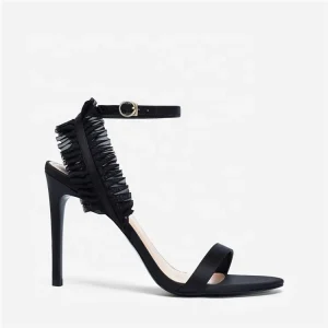 Summer Sexy Elegant Women’s Stiletto Heel Satin Sandals Buckle Strap Blue Lace Small Fresh Flowers