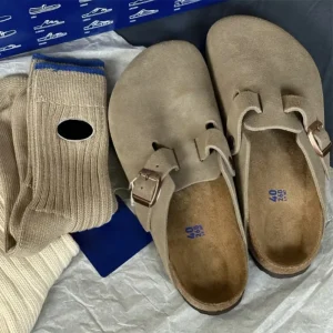 Summer Shoes Men’s and Women’s Double-breasted Cork Sandals Flat Outer Leather Wear