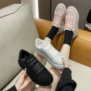 Summer Thick Sole Chunky Casual Rhinestones Lace-Up Women’s Sneaker