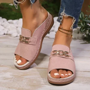 Summer Thick-Soled Outdoor Wedge Heel Sandals Women’s Slip-On High Heels Height-Enhancing Fabric Upper Shoes Sandals