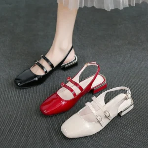 Summer Versatile Square Toe Work Shoes Fashion Retro Mary Jane Low Heel Women’s Sandals