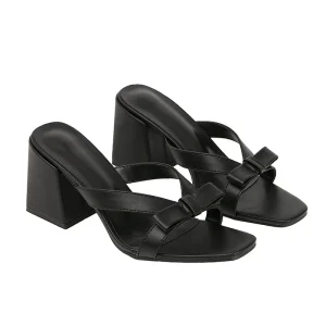 Summer Women’s Black Gold Metallic PU Upper Non Slip Rubber Outsole Soft Padded Insole Breathable High Heel Slippers Sandals