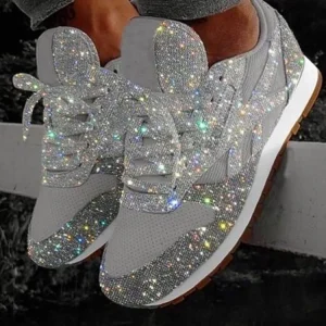 Summer Women’s Casual Flat Sneakers Breathable Vulcanized Outdoor Sport Shoes with Lace New Shining Design for Autumn