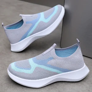 Summer Women’s Classic Lace up Breathable Fly Knit Sneakers Lightweight Comfortable Cushioning Height Increasing Walking Shoes